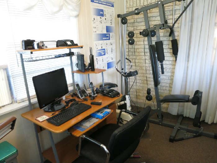 Computer Desk, Weight Bench, Stationary Bike