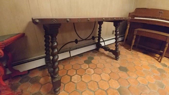 Wrought Iron carved wood table