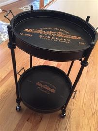 French Leather bar cart with removable trays