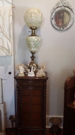 FENTON GWTW STYLE FACES LAMP on UPRIGHT JEWELRY CHEST
