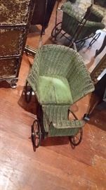 Victorian wicker small doll stroller