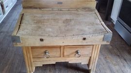 ANTIQUE FRENCH BUTCHER'S CHOPPING TABLE with DRAWERS