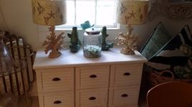 FILE CABINET TABLE, Pr. RESIN CORAL LAMPS
