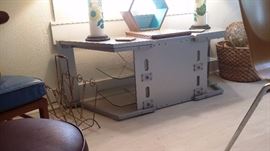 METAL TABLE with GLASS SHELVING