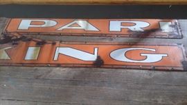 OLD 2-PIECE METAL CARNIVAL PARKING SIGN