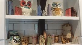 HTF ANTHROPOLOGIE OWL COOKIE JARS & TODD VAN DUREN CLAY HOUSES