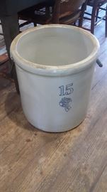 EXCELLENT ANTIQUE 15 GALLON CROCK WITH HANDLES (BUCKEYE POTTERY CO.---BLUE RIBBON BRAND)