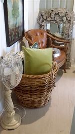 BAMBOO ARM CHAIR, INDIAN MIRROR, PEDESTAL FAN