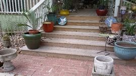 ANTIQUE IRON GATE, CERAMIC POTS, CONCRETE POTS