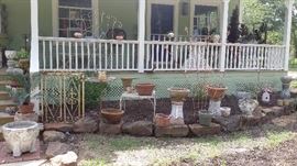 ANTIQUE IRON GATE, IRON TRELLIS, MORE GARDEN POTS