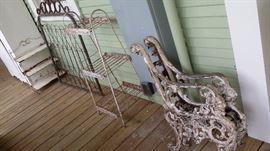 IRON GATE, VINTAGE BEVERAGE RACK, ANTIQUE BENCH ENDS