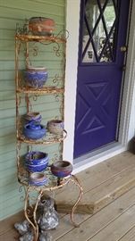 OLD IRON CORNER SHELF, CONCRETE DUCKS, OZARK ROADSIDE TOURIST POTTERY