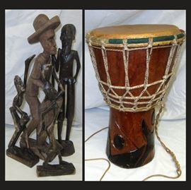 Carved Statues and Drum 