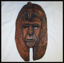 Carved Wooden Mask with Egyptian Motif  