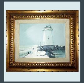 Lovely Signed Lighthouse Watercolor 