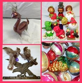 Mercury Glass Reindeer, Papier Mache Christmas Ornaments, Feather Ornaments and Vintage Ornaments 