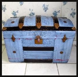 Painted Antique Trunk, One of Two Available 