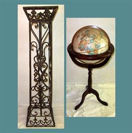 Tall Very Nice Wrought Iron Fern Stand and Globe on Stand 