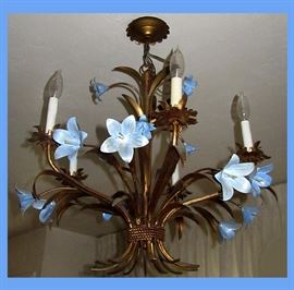 Very Attractive Chandelier with Blue Metal Flowers 