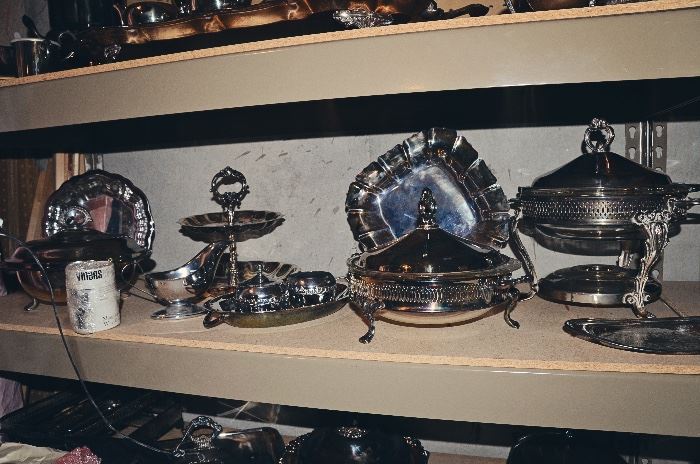 Silver Serving Platters, Candlesticks, Bowls, Tea & Coffee Sets