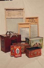 Washboards, Union Leader & Lipton Tea Tins