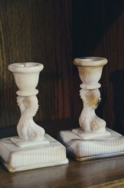 Koi Imperial Slag Glass Candlesticks