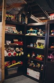 Vintage Toys and Wooden Bookshelves