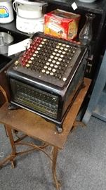 ANTIQUE ADDING MACHINE W GLASS SIDES