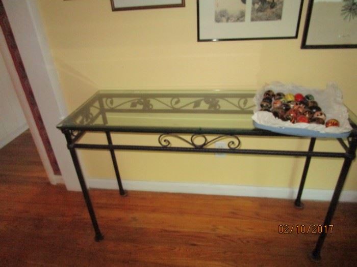 Glass and iron console table