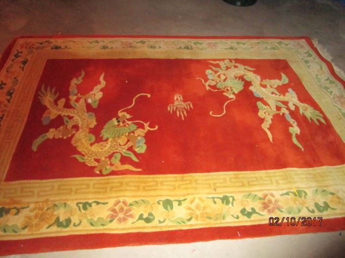 Vintage dragon rug about 9' x 6'
