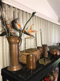 LARGE COLLECTION OF COOPER POTS, BOWLS, WATER CAN AND MORE