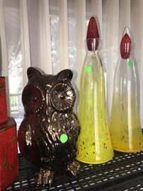 OWL DECOR' AND HAND-BLOWN BOTTLES