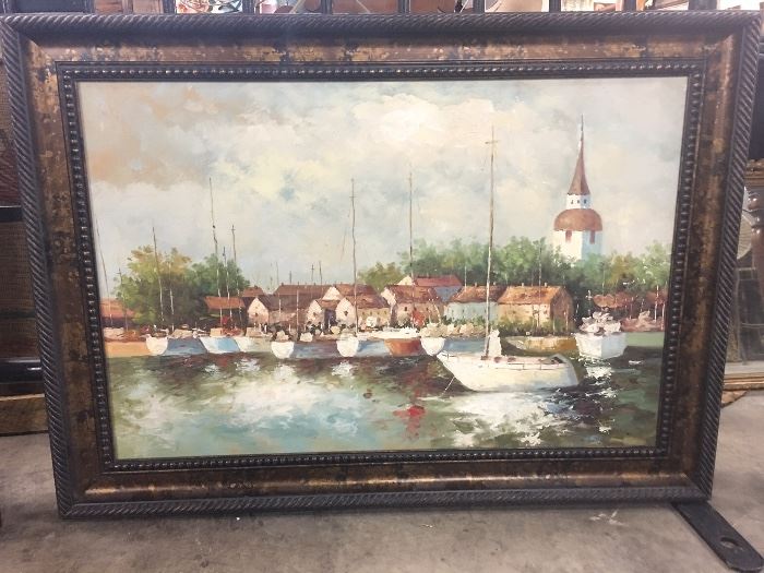 Boat themed oil painting