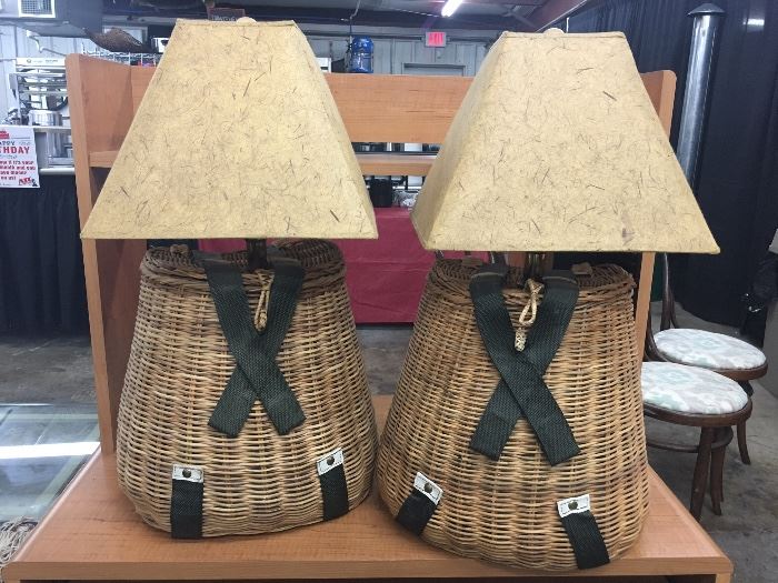 Vintage creel basket lamps