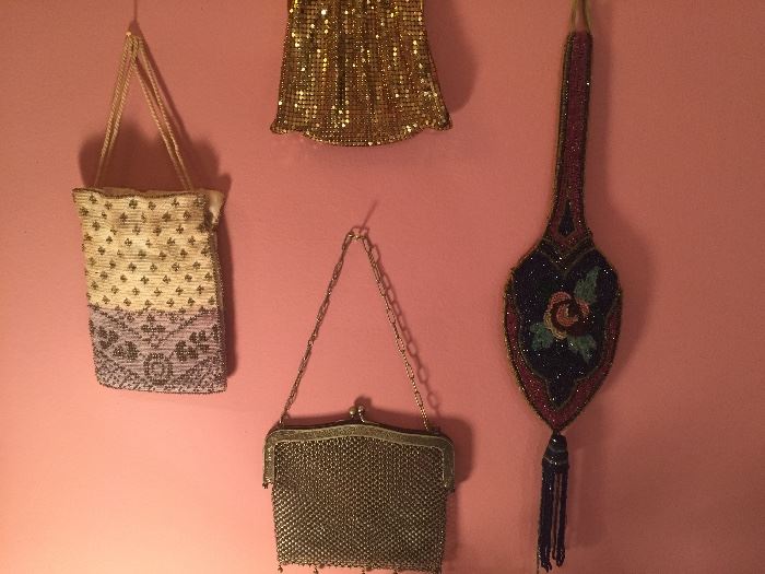 A nice selection of vintage beaded bags, 1920-1940, as well as vintage bags from the 1950s-60s