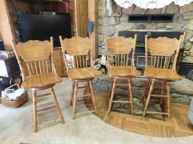Oak, pressed back, swivel bar stools