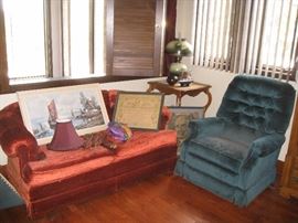 Sofa and chair are to be trashed. Awesome vintage table - Gone With-the-Wind lamp