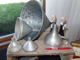 Vintage tin Oil funnels