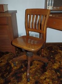Vintage solid wood, office chair on wheels