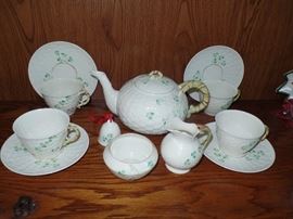 Belleek tea set & Belleek Bell