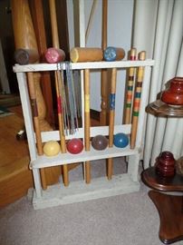 Croquet set in wood stand
