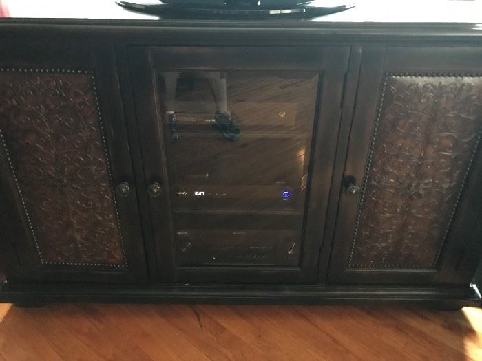 Leather Inlay TV Cabinet  60"W x 23"D x 36.5"H