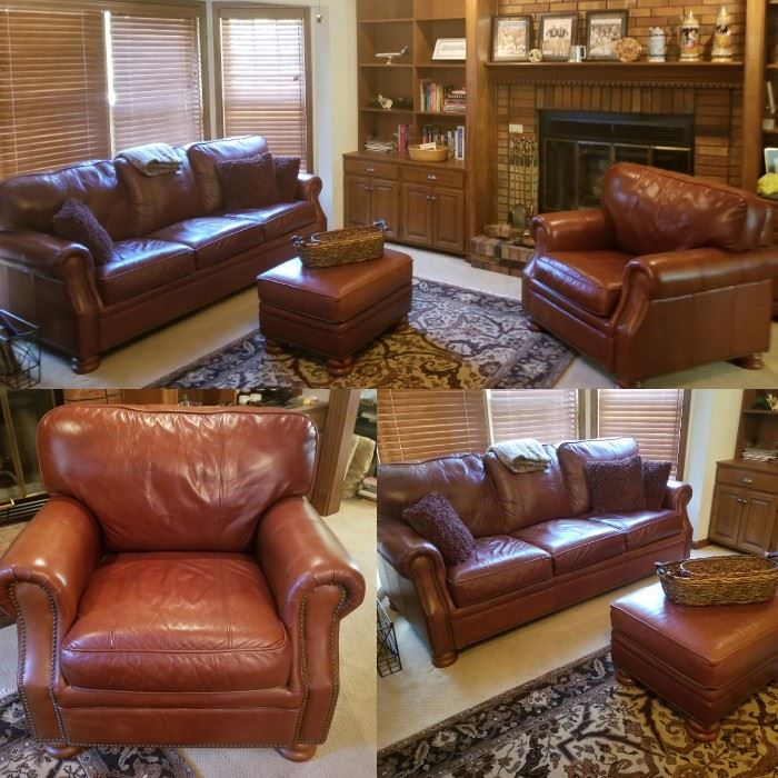 Drexel Leather sofa chair and ottoman 