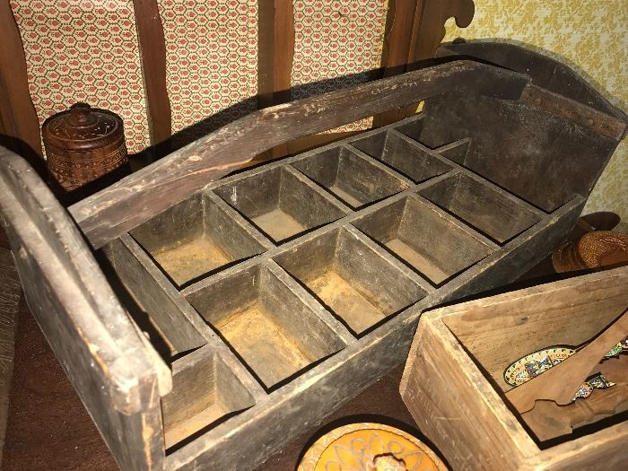 Antique wooden tool caddy