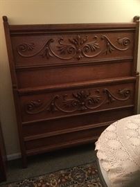 Oak high headboard and footboard with beautiful scrollwork 