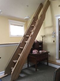 Loft ladder...103-3/4 inches from floor to top of notch;   69-inch projection from wall to front/bottom of ladder