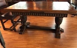 Antique English draw leaf  trestle table