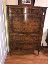 Beautiful walnut  high chest of drawers with matching vanity and stool