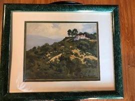 Local Del Mar scene of home on the hill.  Original plain air landscape, Helen Buckland