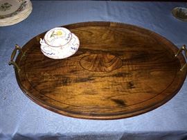 English rosewood inlay gallery tray.